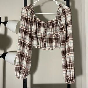 Plaid Long Sleeve Crop Top